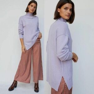 NWT Anthropologie Maeve Lavender Ribbed Mock Neck Sweater Asymmetrical Hem